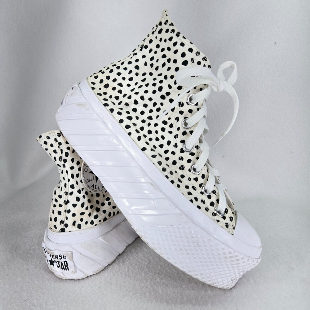 Converse Shoes Womens 7.5 Black White Platform Welcome To The Wild Spotted Cow